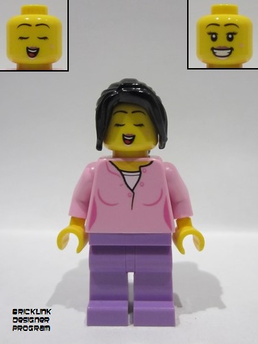 lego 2024 mini figurine adp136 Singer Female, Bright Pink Top, Medium Lavender Legs, Black Hair Ponytail Long with Side Bangs 