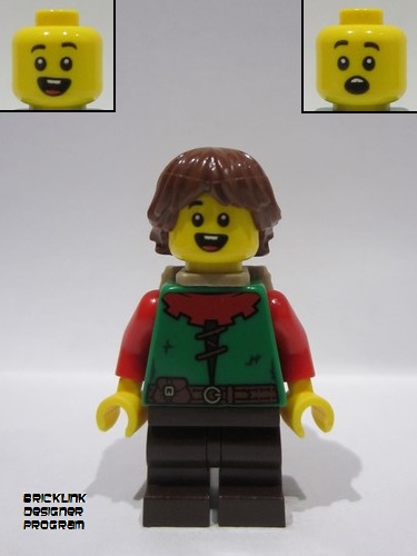 lego 2024 mini figurine bdp128 Forest Elf Dark Tan Backpack, Reddish Brown Hair 