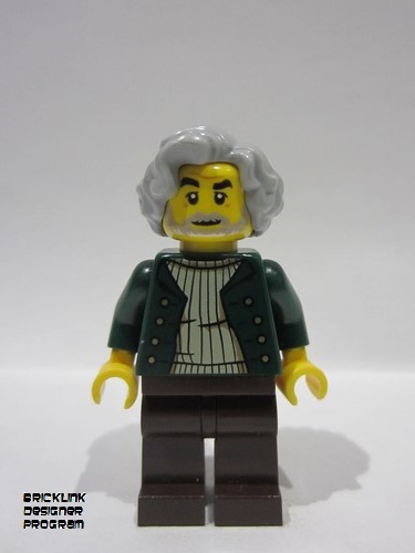 lego 2024 mini figurine bdp131 Pianist Male, Dark Green Open Jacket, Dark Brown Legs, Light Bluish Gray Wavy Hair 