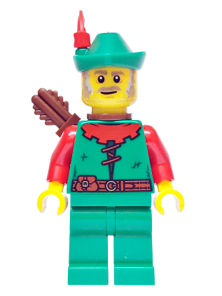lego 2025 mini figurine adp168 Forest Stronghold Forestman Red, Green Hat, Red Feather, Quiver, Sideburns 