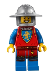 lego 2025 mini figurine adp178 Medieval Seaside Market Lion Knight Archer Male, Flat Silver Broad Brim Helmet 