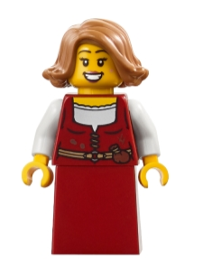 lego 2025 mini figurine adp179 Medieval Seaside Market Baker Female, Dark Red Dress, Medium Nougat Hair 