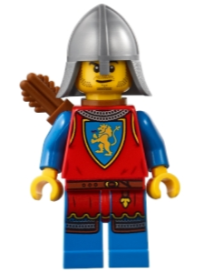lego 2025 mini figurine adp182 Medieval Seaside Market Lion Knight Archer Male, Flat Silver Neck Protector, Quiver 