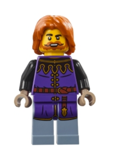 lego 2025 mini figurine adp184 Medieval Seaside Market Tax Collector Male, Dark Purple Surcoat, Sand Blue Legs, Dark Orange Hair 