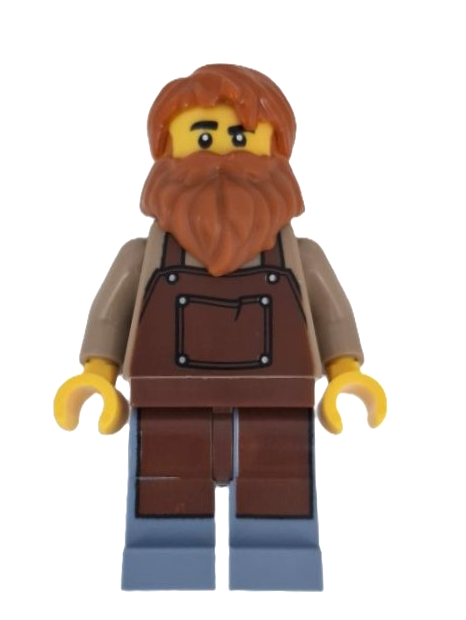 lego 2025 mini figurine adp203 Wild West Train Boiler Stoker Reddish Brown Apron, Dark Orange Beard 