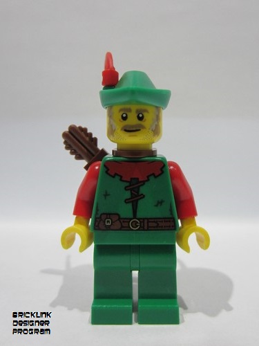 lego 2025 mini figurine bdp168 Forest Stronghold Forestman Red, Green Hat, Red Feather, Quiver, Sideburns 