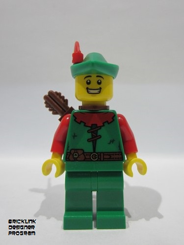 lego 2025 mini figurine bdp170 Forest Stronghold Forestman Red, Green Hat, Red Feather, Quiver, Open Mouth Smile 