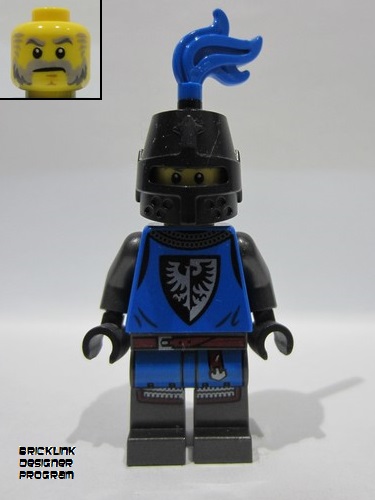 lego 2025 mini figurine bdp176 Forest Stronghold Black Falcon Soldier Male, Pearl Dark Gray Detailed Legs, Black Helmet with Eye Slit, Blue Plume 