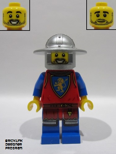 lego 2025 mini figurine bdp178 Medieval Seaside Market Lion Knight Archer Male, Flat Silver Broad Brim Helmet 