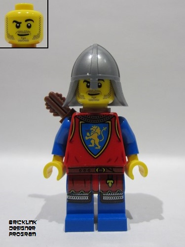 lego 2025 mini figurine bdp182 Medieval Seaside Market Lion Knight Archer Male, Flat Silver Neck Protector, Quiver 