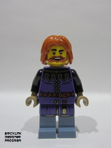 lego 2025 mini figurine bdp184 Medieval Seaside Market Tax Collector Male, Dark Purple Surcoat, Sand Blue Legs, Dark Orange Hair 
