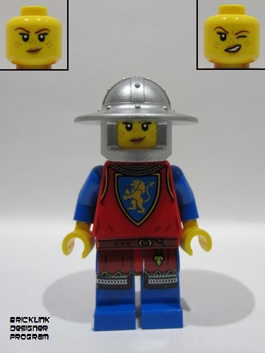 lego 2025 mini figurine bdp185 Medieval Seaside Market Lion Knight Archer Female, Flat Silver Broad Brim Helmet 