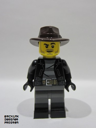 lego 2025 mini figurine bdp199 Wild West Train Cowboy Male, Black Jacket, Dark Bluish Gray Legs with Black Boots, Dark Brown Fedora 