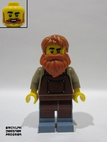 lego 2025 mini figurine bdp203 Wild West Train Boiler Stoker Reddish Brown Apron, Dark Orange Beard 