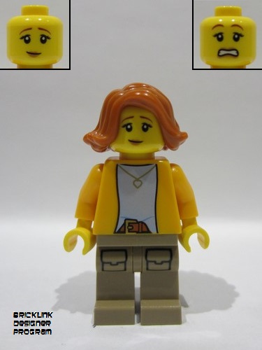 lego 2025 mini figurine bdp206 Merchant Boat Female, Bright Light Orange Jacket, Dark Tan Legs with Pockets, Dark Orange Hair 