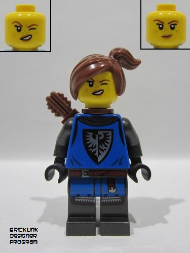 lego 2025 mini figurine bdp208 Black Falcon Archer Female, Pearl Dark Gray Detailed Legs, Reddish Brown Hair, Quiver 