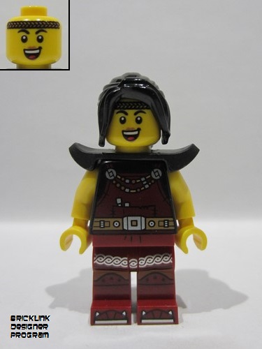 lego 2025 mini figurine bdp209 Blacksmith Female, Dark Red Overalls and Legs with Trim, Black Hair, Shoulder Pads 