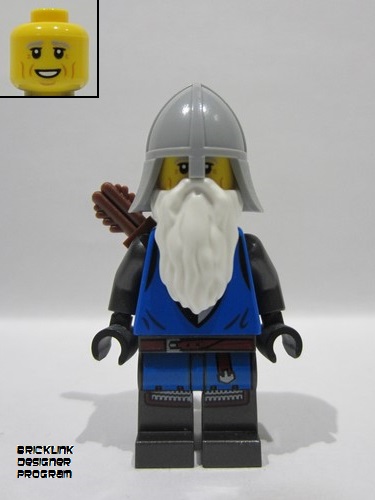 lego 2025 mini figurine bdp215 Black Falcon Archer Male, Pearl Dark Gray Detailed Legs, Light Bluish Gray Helmet with Neck Protector, White Beard, Quiver 