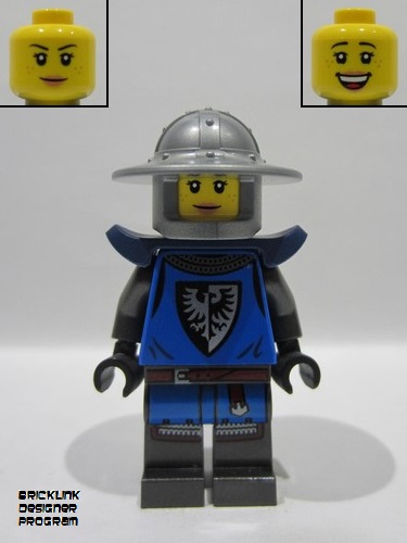 lego 2025 mini figurine bdp218 Black Falcon Female, Pearl Dark Gray Detailed Legs, Flat Silver Helmet with Broad Brim, Dark Blue Shoulder Pads 