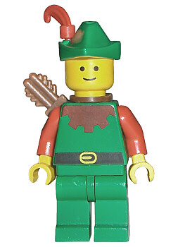 lego 1987 mini figurine cas137a Forestman Red, Green Hat, Red Feather, Quiver 