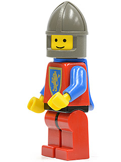 lego 1987 mini figurine cas289 Crusader Lion Red Legs with Black Hips, Dark Gray Chin-Guard, Blue Plastic Cape 