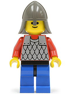 lego 1990 mini figurine cas155 Scale Mail Red with Red Arms, Blue Legs with Black Hips, Dark Gray Neck-Protector 