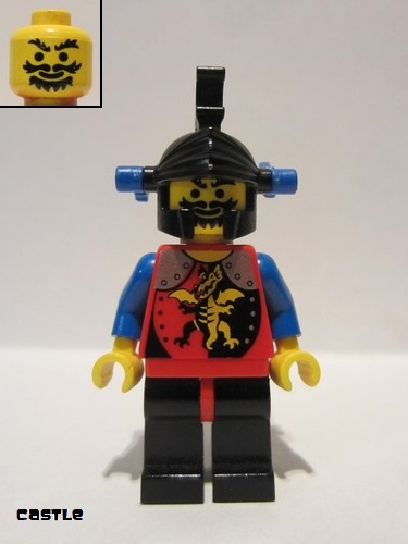 lego 1993 mini figurine cas015 Knight 2 Black Legs with Red Hips, Black Dragon Helmet, Blue Plumes 