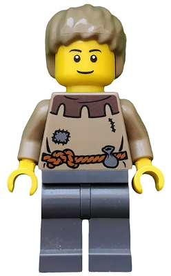 lego 2009 mini figurine cas410 Peasant Male Young, Brown Eyebrows, Thin Grin 