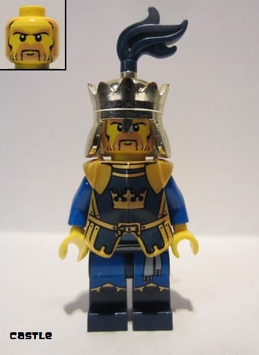 lego 2009 mini figurine cas425 Crown King No Cape, Printed Legs, Dark Blue Plume 