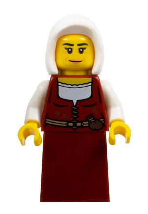 lego 2024 mini figurine cas586 Innkeeper Female, Dark Red Dress, White Hood 
