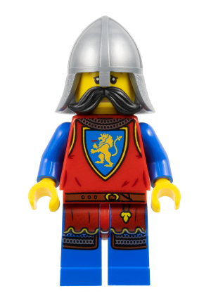lego 2024 mini figurine cas589 Lion Knight Male, Flat Silver Neck-Protector, Black Moustache (Tower Guard) 
