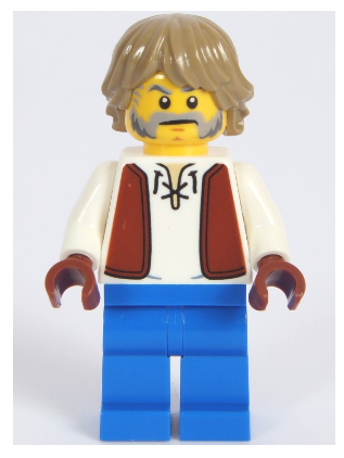 lego 2025 mini figurine cas594 Blacksmith White Shirt with Reddish Brown Vest, Blue Legs, Dark Tan Hair 
