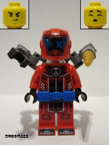 lego 2023 mini figurine drm034 Cooper Red Racing Driver Suit, Blue Utility Belt, Robot Arms 