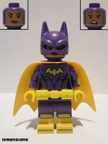 lego 2017 mini figurine dim044 Batgirl Yellow Cape, Dual Sided Head with Crooked Smile/Scared Pattern 