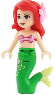 lego 2018 mini figurine dp053 Ariel Mermaid - Pink Top, Flower in Hair, Closed Mouth Smile 