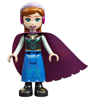 lego 2021 mini figurine dp135 Anna Blue Skirt, Black Boots and Black Top, Light Aqua Sleeves and Windswept Magenta Cape 