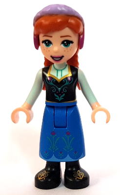 lego 2021 mini figurine dp141 Anna Blue Skirt, Black Boots and Black Top, Light Aqua Sleeves without Cape 