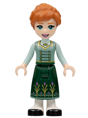 lego 2022 mini figurine dp160 Anna Dark Green Skirt with Flowers, Sand Green Vest, Light Aqua Sleeves 