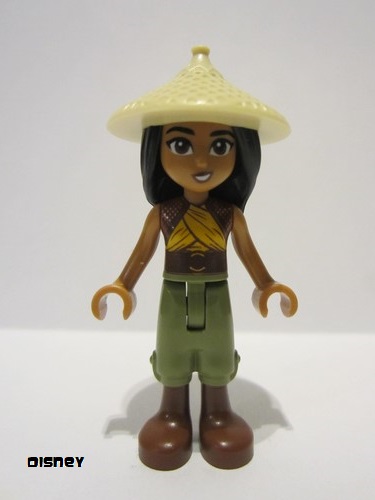 lego 2023 mini figurine dis120 Raya Tan Conical Hat, Yellow Top, Reddish Brown Boots, Open Mouth 