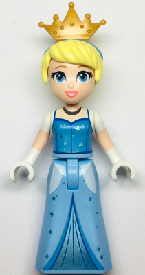 lego 2023 mini figurine dp168 Cinderella Bright Light Blue and Metallic Blue Dress, Medium Blue Top, Pearl Gold Crown Tiara 