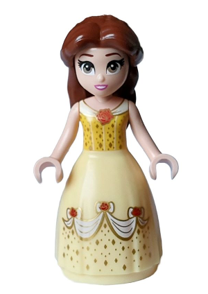 lego 2023 mini figurine dp174 Belle Dress with Red Roses, no Sleeves, Dark Pink Lips, Open Mouth, Long Eyelashes 