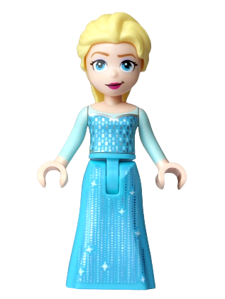 lego 2026 mini figurine dp240 Elsa Medium Azure Dress, Medium Blue Long Narrow Glitter Cape, Smirk Narrow 