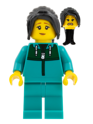 lego 2026 mini figurine edu032 Astronaut Female, Dark Brown Long Hair, Dark Turquoise Track Suit 