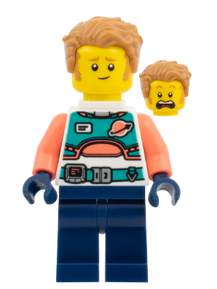 lego 2026 mini figurine edu034 Astronaut Spacesuit with Dark Blue Legs, Coral Arms, Medium Nougat Hair 