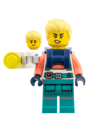 lego 2026 mini figurine edu035 Astronaut Female, Spacesuit with Dark Turquoise Legs, Coral Arms, Backpack with Light on Armature 