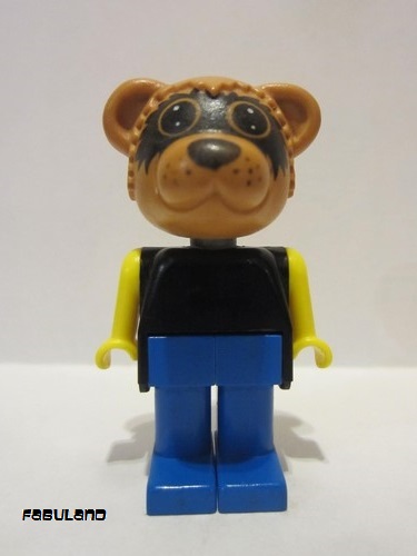 lego 1979 mini figurine fab12d Ricky Raccoon Blue Legs, Black Top, Yellow Arms, Large Eyes Mask 
