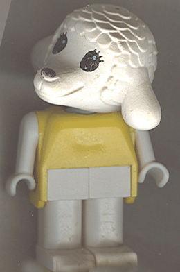 lego 1979 mini figurine fab7h Lucy Lamb (Nurse) Yellow Top, Black Eyes, Eyelashes Wide 