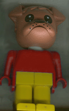 lego 1982 mini figurine fab2l Barty Bulldog (Fire Chief) Brown Head, Yellow Legs 