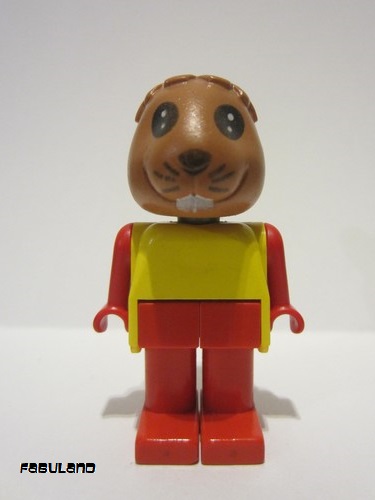 lego 1982 mini figurine fab3a Rufus Rabbit Brown Head, Red Legs and Arms, Yellow Top 