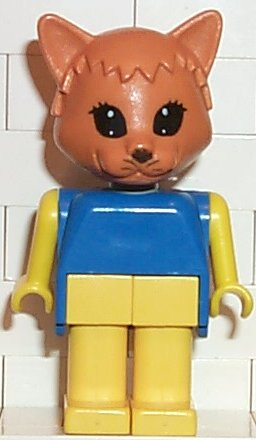 lego 1982 mini figurine fab3e Charlie Cat Brown Head, Yellow Legs and Arms, Blue Top 